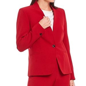 Kasper Womens Pintuck Red Long Sleeves One-Button Blazer Size 6